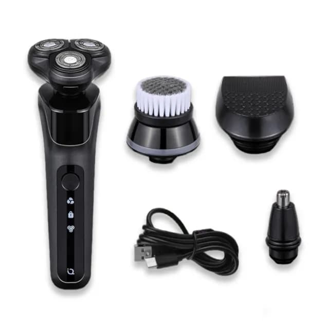 【男士清潔】四合一可水洗4D電動刮鬍刀-附4頭(鼻毛刀 洗臉機 鬢角刀 除毛刀 體毛刀 父親節禮物 洗臉刷)