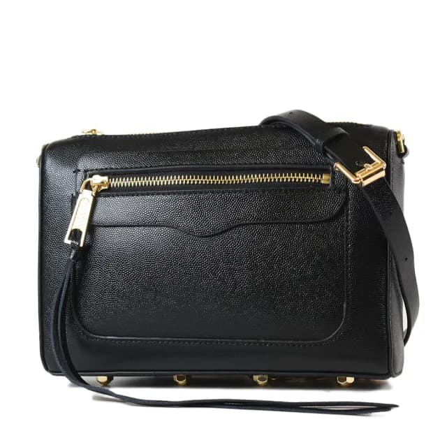 【Rebecca minkoff】Avery 魚子醬真皮流蘇拉鍊斜背包-金釦黑