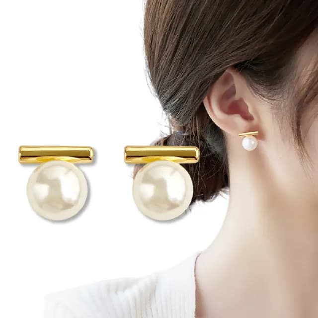 【簡約氣質】韓劇女主感925純銀鍍18k金大珍珠耳環(復古 高級感耳飾 耳針 金色 耳釘 女 生日禮物)
