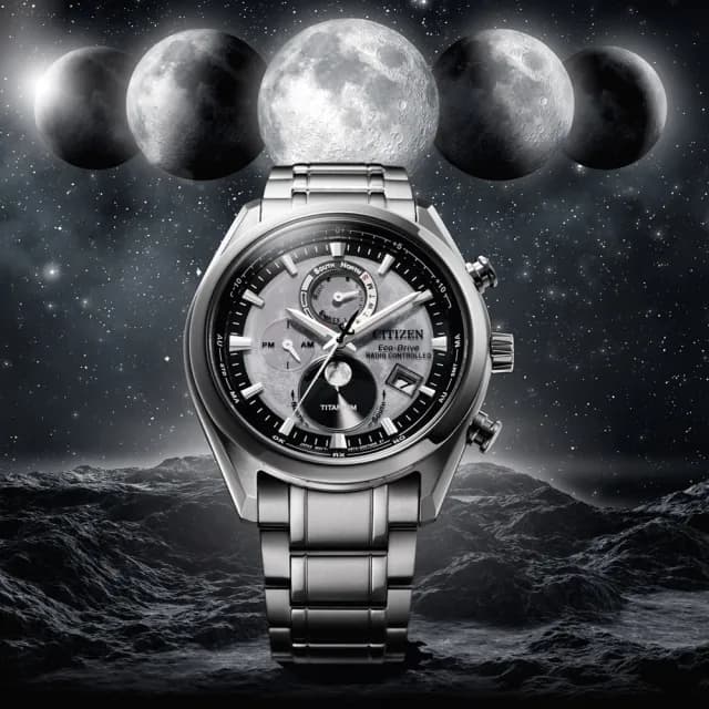 【CITIZEN 星辰】月相錶 光動能錶 電波錶 計時鈦金屬手錶 男錶 禮物 推薦(43mm BY1010-81H)