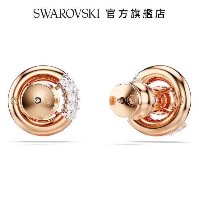 【SWAROVSKI 官方直營】Dextera 耳釘 圓形切割 白色 鍍玫瑰金色調 交換禮物(情人節禮物)