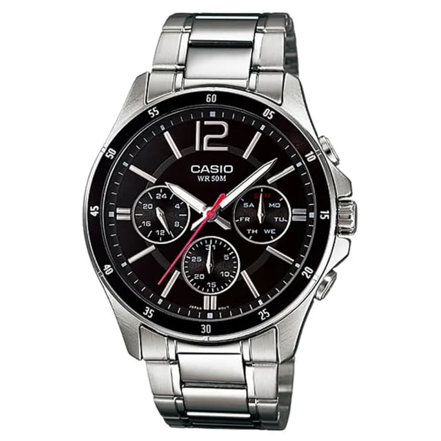 【CASIO 卡西歐】時尚三眼日曆手錶 情人節 禮物(MTP-1374D-1A/速)