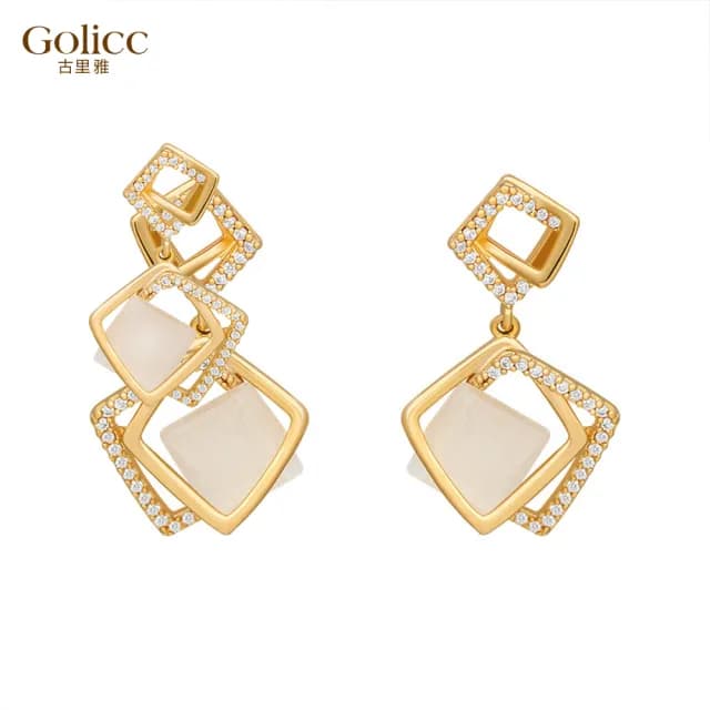 【Golicc】耳環 鑲鑽 菱形(七夕 情人節 生日 飾品 耳飾 耳墜 禮物)