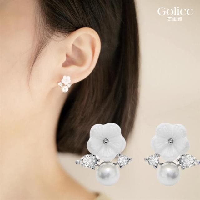 【Golicc】耳環 輕奢高級感 貝殼花朵珍珠(母親節 生日 情人節 飾品 耳釘 耳飾 耳墜 禮物)