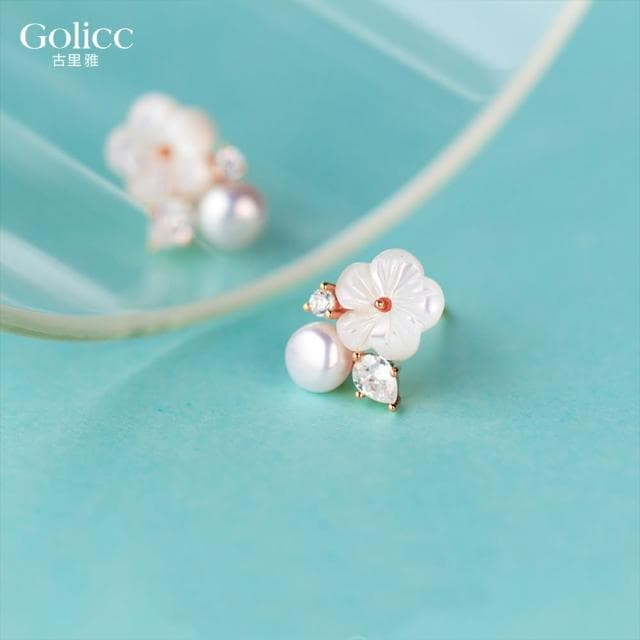 【Golicc】耳環 輕奢高級感 貝殼花朵珍珠(母親節 生日 情人節 飾品 耳釘 耳飾 耳墜 禮物)