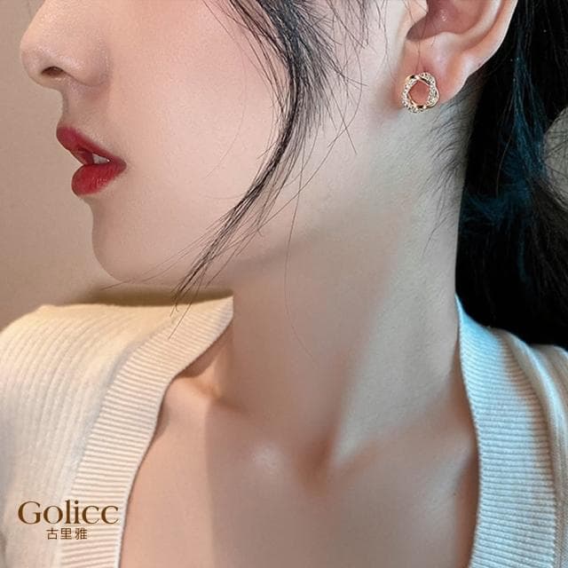 【Golicc】耳環 法式 復古 鑲鑽(618 七夕 情人節 生日 飾品 耳飾 耳墜 禮物)