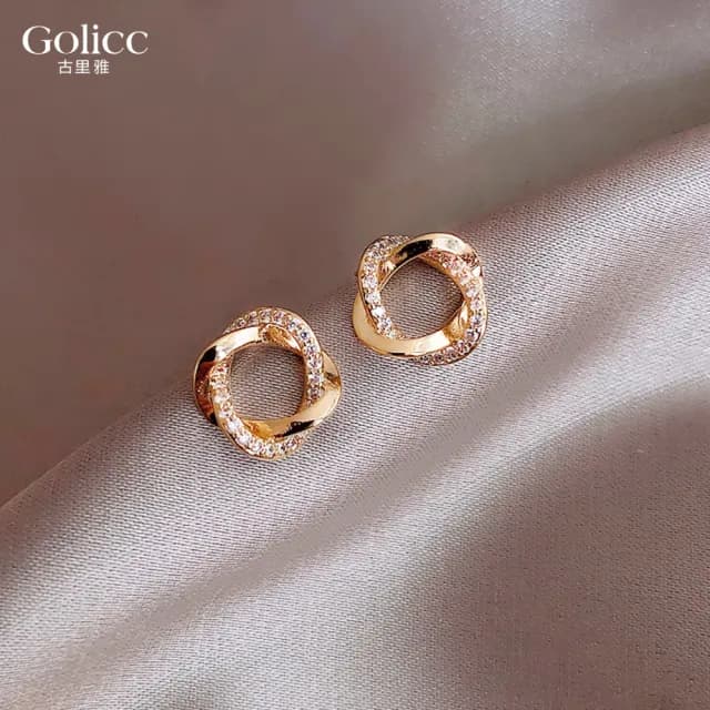 【Golicc】耳環 法式 復古 鑲鑽(雙11 聖誕節 生日 飾品 耳飾 耳墜 禮物)