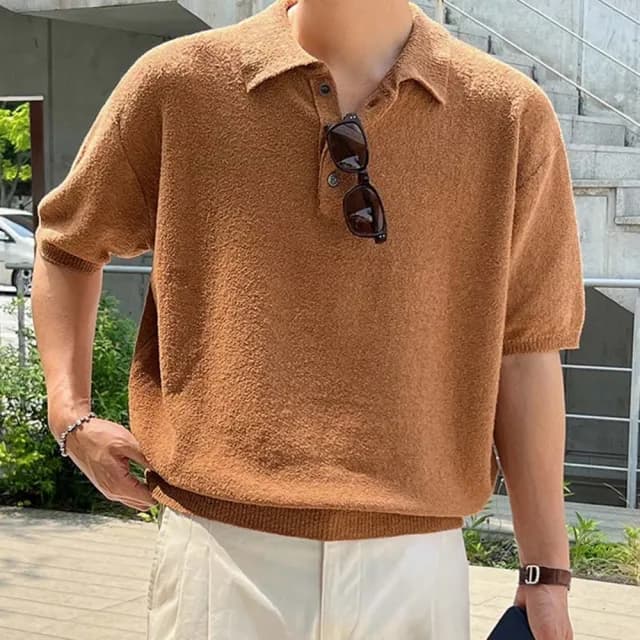 【巴黎精品】父親節禮物 針織衫短袖POLO衫(簡約復古翻領寬鬆男上衣2色a1fy4)