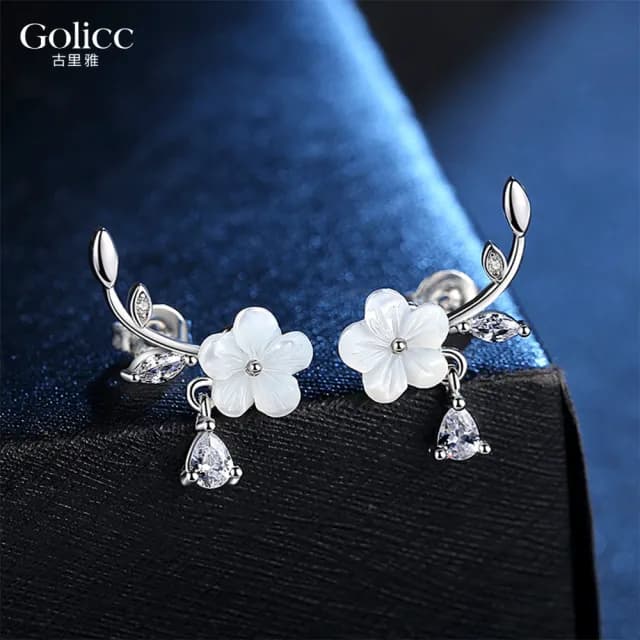 【Golicc】耳環 優美雕刻 貝殼花(七夕 情人節 生日 飾品 耳釘 耳飾 耳墜 禮物)