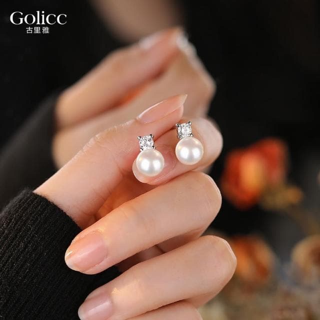 【Golicc】耳環 時尚單鑽 簡約款珍珠(618 七夕 情人節 生日 飾品 耳釘 耳飾 耳墜 禮物)