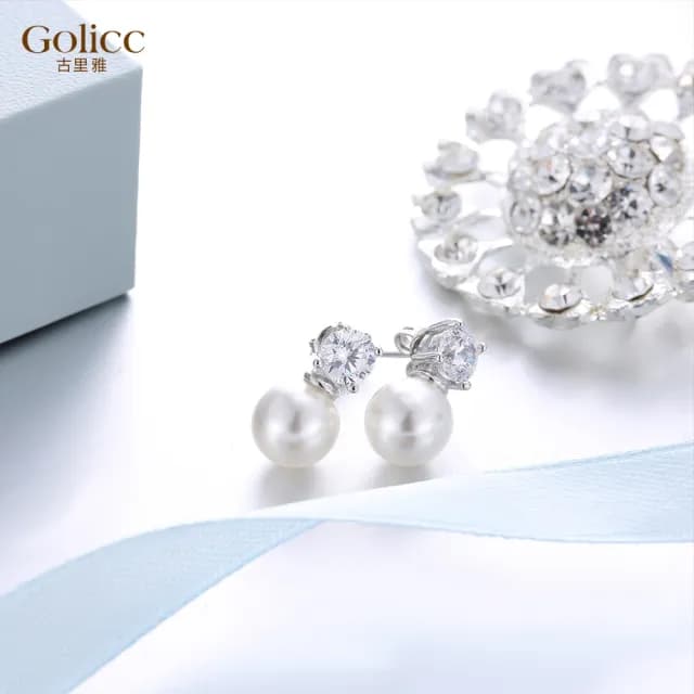 【Golicc】耳環 時尚單鑽 簡約款珍珠(七夕 情人節 生日 飾品 耳釘 耳飾 耳墜 禮物)