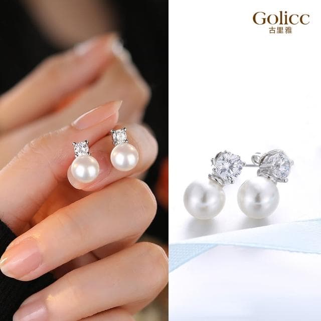【Golicc】耳環 時尚單鑽 簡約款珍珠(618 七夕 情人節 生日 飾品 耳釘 耳飾 耳墜 禮物)