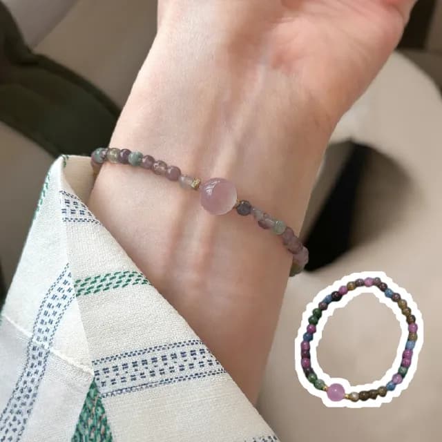 【能量水晶】剔透天然七彩碧璽粉晶手鍊(戀愛運 桃花 水晶手鍊 幸運手珠 串珠手鍊 手環 手串 招財)