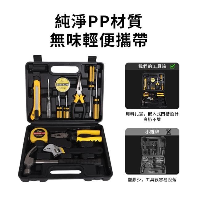 【ZIPJOY】家用多功能12件五金工具箱套裝(螺絲刀 捲尺 扳手 鉗子 羊角錘 美工刀 電筆)