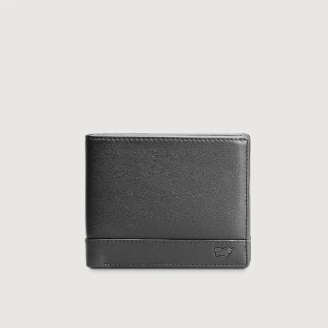 【BRAUN BUFFEL 德國小金牛】台灣總代理 威爾 8卡中間翻零錢袋短夾-黑色(父親節禮物/BF529-318-BK)