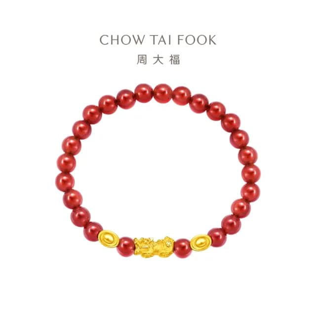 【周大福】雙元寶貔貅紅玉髓黃金手鍊