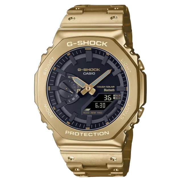 【CASIO 卡西歐】G-SHOCK 金屬 金x黑 八角形錶殼 雙顯腕錶 父親節 禮物 送禮 推薦(GM-B2100GD-9A)