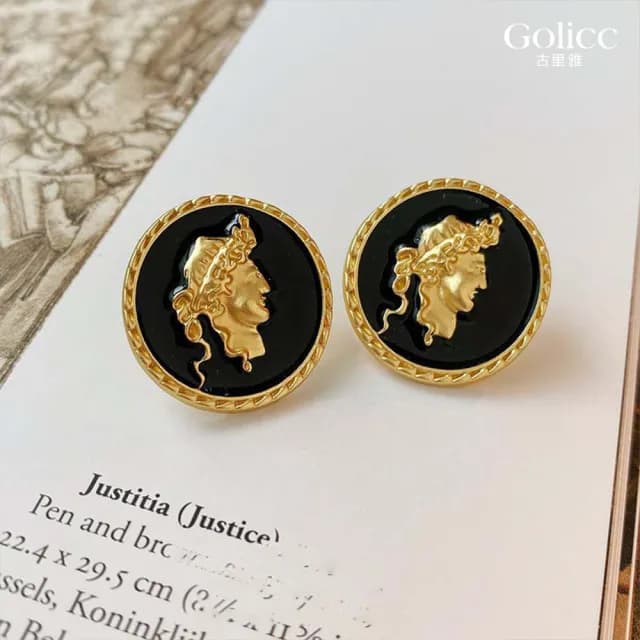 【Golicc】耳環 復古 金色人像(99購物限定 生日 飾品 耳釘 耳飾 耳墜 禮物)