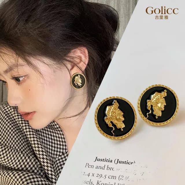 【Golicc】耳環 復古 金色人像(99購物限定 生日 飾品 耳釘 耳飾 耳墜 禮物)