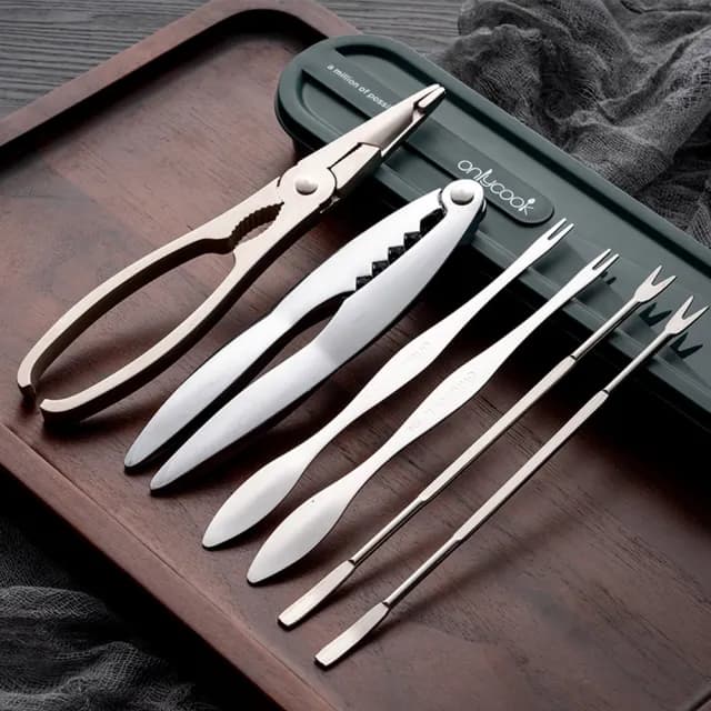 【PUSH!】餐具用品 吃蟹工具豪華6件套 螃蟹 大閘蟹工具 蟹針 蟹夾(吃螃蟹工具 蟹 大閘蟹 D248)