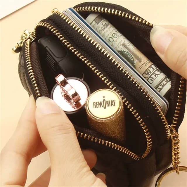 【MoonDy】雙11 包包 零錢包 雙拉鏈零錢包 真皮包包 零錢包 牛皮零錢包 雙層零錢包 菱格零錢包