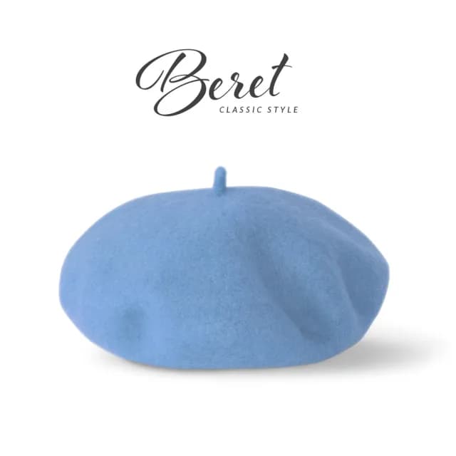 帽子 復古 貝雷帽 毛帽 軍帽 畫家帽 經典潮流 休閒 生日禮物 交換禮物 男生 女生 -晴空藍(帽子 貝雷帽)