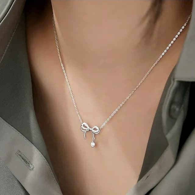 【MoonDy】包包 999純銀項鍊 女生項鍊 韓國項鍊 小眾蝴蝶結 鎖骨項鍊 女朋友生日禮物 情人節禮物 銀