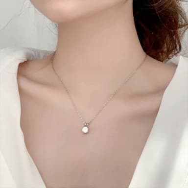 【MoonDy】莫桑鑽 925純銀項鍊 四爪吊墜 鎖骨鍊 短鍊 飾品 氣質項鍊 女生禮物 情人節禮物 合成鑽石