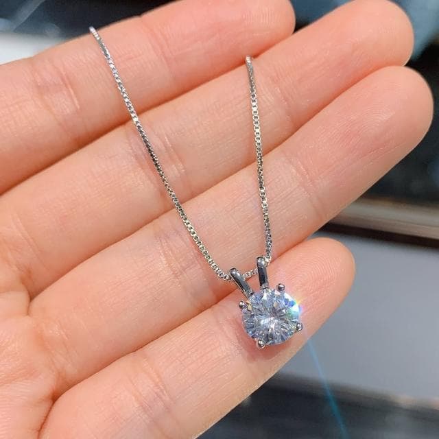【MoonDy】莫桑鑽 925純銀項鍊 四爪吊墜 鎖骨鍊 短鍊 飾品 氣質項鍊 女生禮物 情人節禮物 合成鑽石