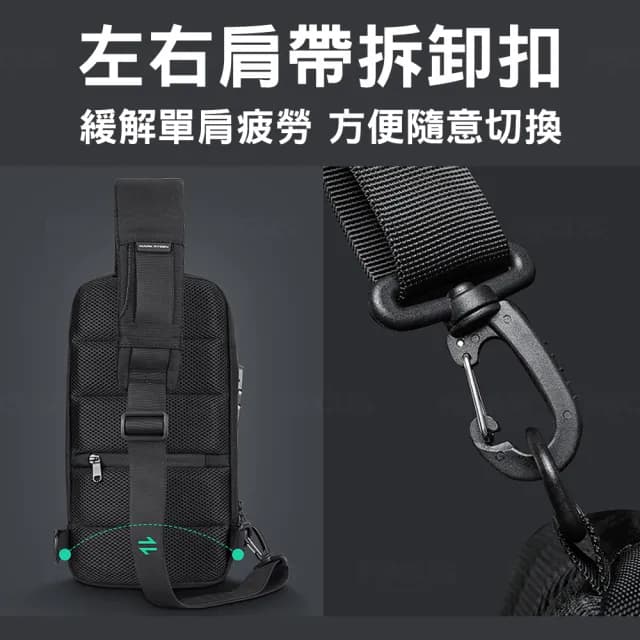 【BAGGLY&CO】父親節禮物 雷恩防盜密碼鎖男士休閒肩背胸包/附USB線(迷彩色/黑色)