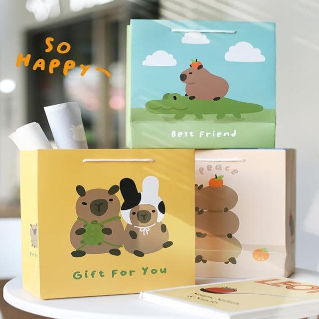 【德德小品集】禮品袋 水豚君 卡皮巴拉(藝文手提袋 節日禮盒 禮袋 精美男女生日花束包裝 送禮物紙袋子)