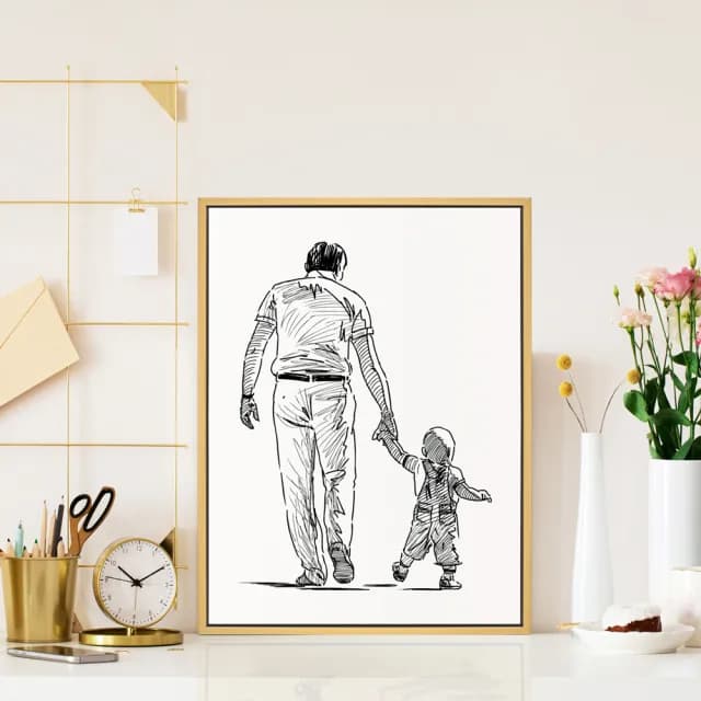 【菠蘿選畫所】最美的回憶 -70x100cm(親子插畫掛畫/父親節禮物/黑白手繪感爸爸掛畫)