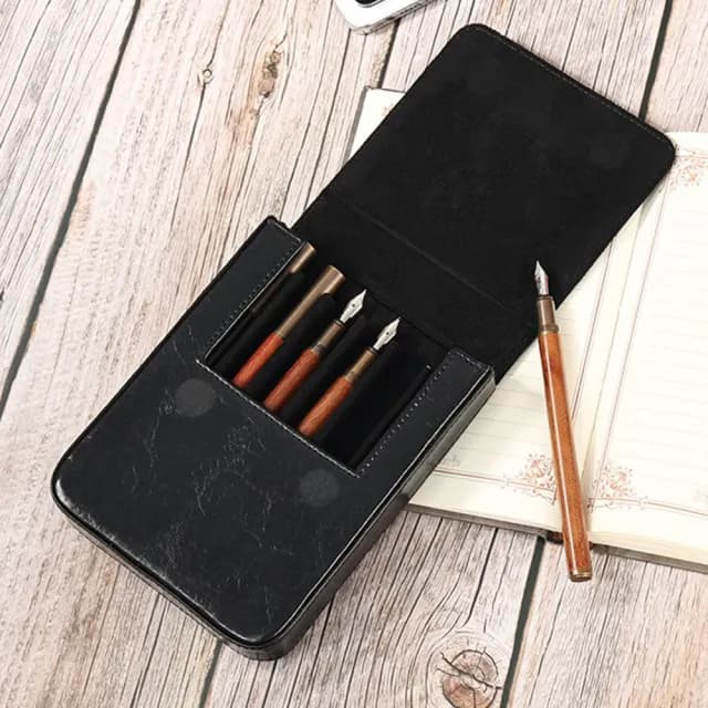 【MoonDy】情人節禮物 真皮 包包 筆盒 收納盒 文具用品 復古筆盒 牛皮筆袋 磁吸筆盒 辦公用品 鋼筆收納盒