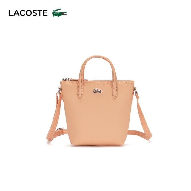 【LACOSTE】母親節禮物 包款-L.12.12 概念壓紋小型拉鍊手提包(橘色)