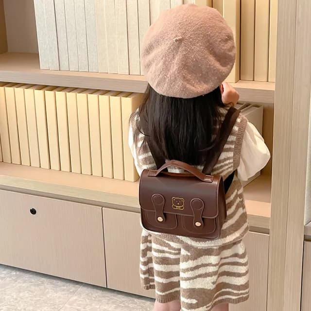 【Starshop】韓版復古風劍橋包 幼稚園/小學後背包 手提包 兒童書包(生日禮物)