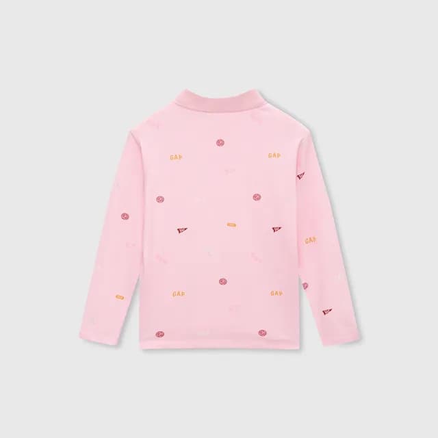 【GAP】女童裝 Logo純棉印花長袖POLO衫-粉色(646218)