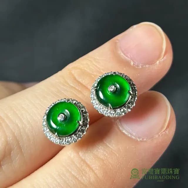 【Fubibaoding jeweler 富璧寶鼎珠寶】老坑玻璃種綠甜甜圈鑽石耳環(天然A貨 翡翠 送禮 情人節)