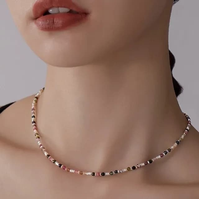 【MoonDy】情人節禮物 包包 項鍊女 鎖骨鏈 串珠項鍊 細項鍊 天然石項鍊 碧璽項鍊 復古項鍊 寶石項鍊 碎銀項