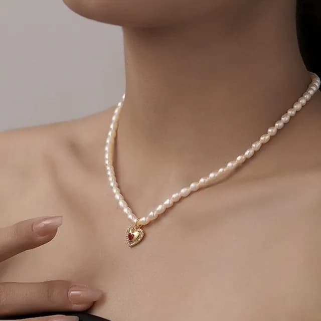 【MoonDy】情人節禮物 包包 串珠項鍊 珍珠項鍊 愛心項鍊 女生項鍊 韓國項鍊 閨蜜項鍊 項鍊女 鎖骨鏈  復古