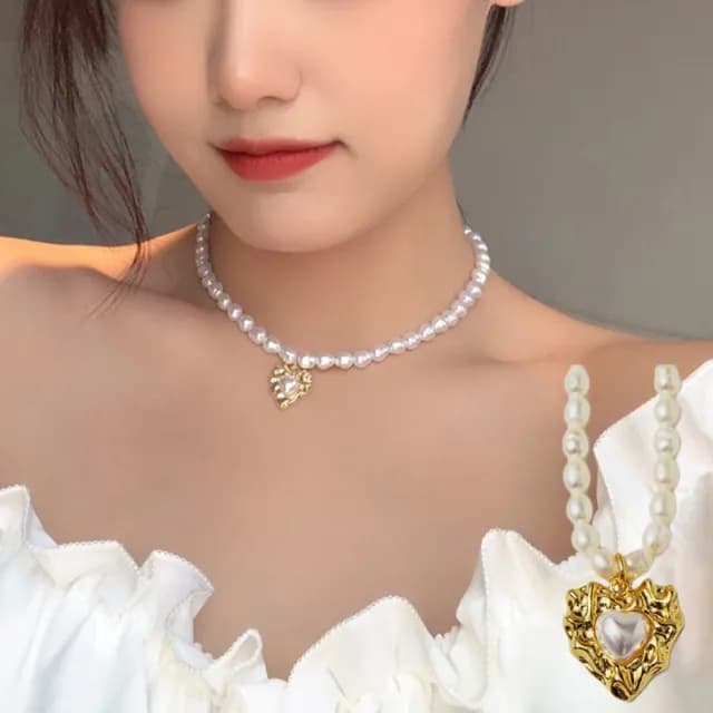 【KT DADA】情人節禮物 包包 項鍊女 鎖骨鏈 珍珠項鍊 歐美項鍊 巴洛克珍珠項鍊 韓國項鍊 復古項鍊 愛心項鍊