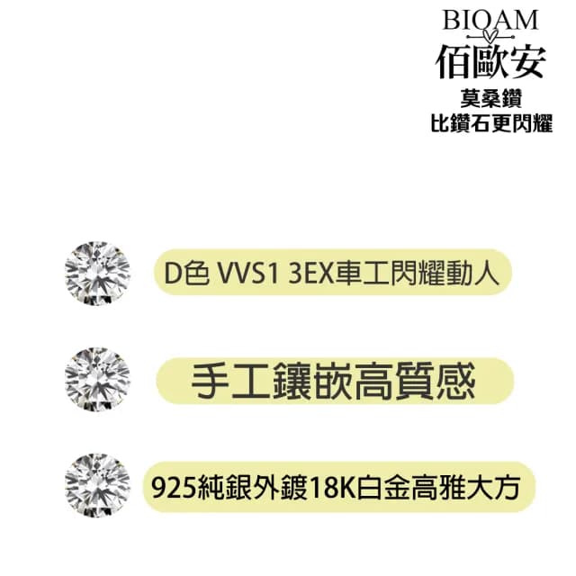 【BIOAM 佰歐安】0.5克拉莫桑鑽耳環幸運四葉草純銀鍍18K白金(99購物節/過爐款/莫桑鑽耳環/不過敏)