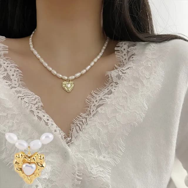 【KT DADA】復古項鍊 愛心項鍊 女生禮物 閨蜜項鍊 鎖骨鏈 珍珠項鍊 歐美項鍊 巴洛克珍珠項鍊 韓