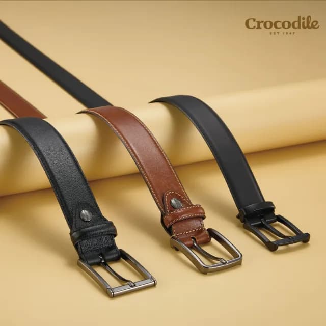【Crocodile】情人節禮物 鱷魚皮件 打洞真皮皮帶 休閒皮帶推薦 男皮帶 35MM-0102-35009-黑色(中性皮帶 禮物