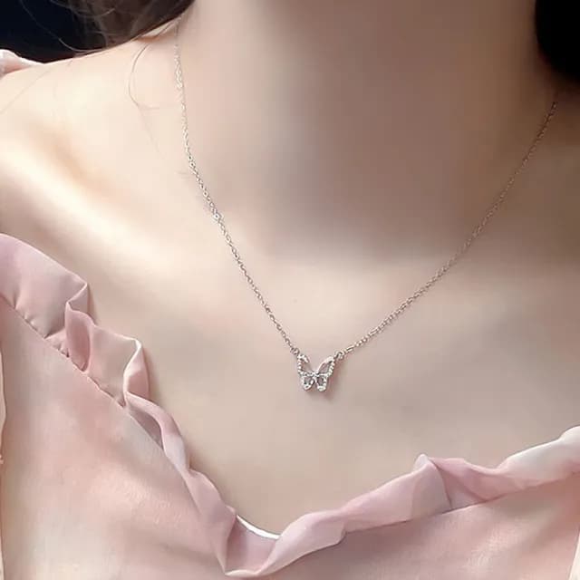 【LEEHER】生日禮物/頸鍊/閨蜜項鍊/白金項鍊/項鍊/純銀項鍊/蝴蝶項鍊/鋯石項鍊/玫瑰金項鍊/鎖骨
