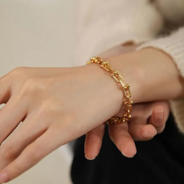 【LEEHER】雙11 馬蹄扣手鏈/U型鎖扣手鏈/銀手鍊/小眾設計/金手鍊/韓國手鍊/情人節禮物/鏈條項鍊