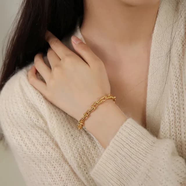 【LEEHER】雙11 馬蹄扣手鏈/U型鎖扣手鏈/銀手鍊/小眾設計/金手鍊/韓國手鍊/情人節禮物/鏈條項鍊