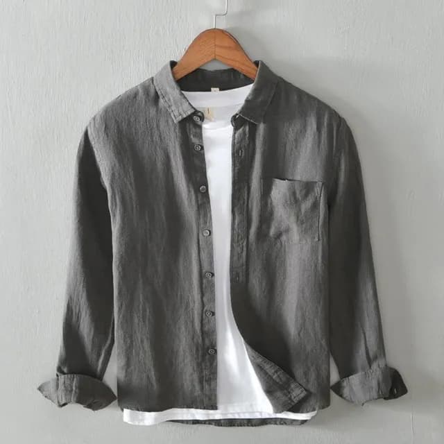 【巴黎精品】父親節禮物 襯衫長袖上衣(復古休閒寬鬆亞麻男裝5色a1et17)