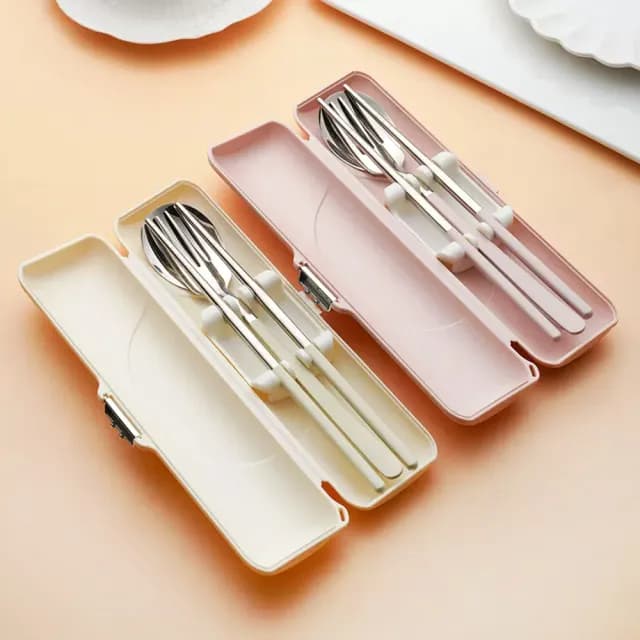 【BonBon naturel】304不鏽鋼環保餐具三件組附盒(筷子/餐具/湯匙/叉子/餐勺/野餐/露營/環保餐具組)