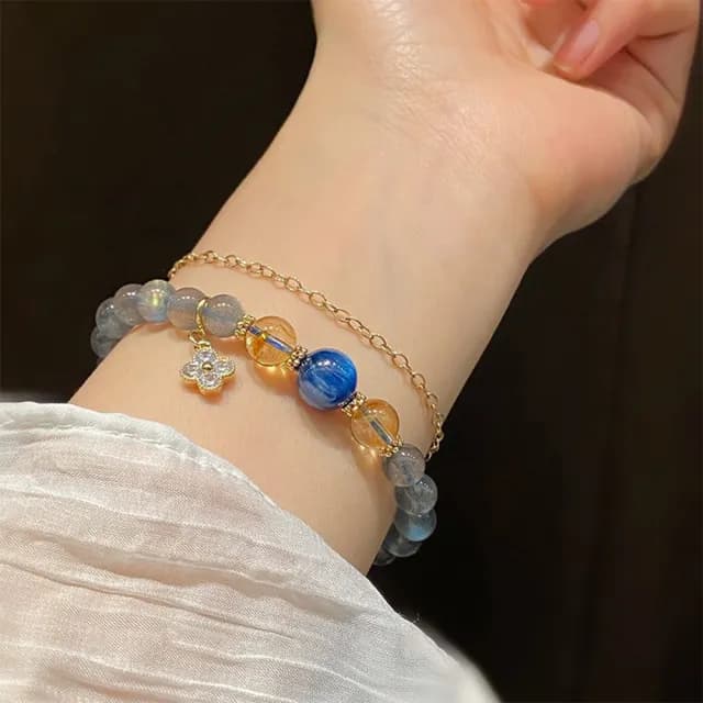 【LEESA】情人節禮物 招財手鍊\能量水晶手鍊\月光石手鍊\藍晶石手珠\水晶手鍊\串珠\串珠\手環\小花手鍊\平