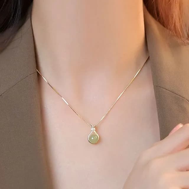 【LEESA】父親節禮物 和闐玉\女生項鍊\細項鍊\葫蘆項鍊\金色項鍊\生日禮物\純銀項鍊\項鍊\鑽石項鍊\開運項 
